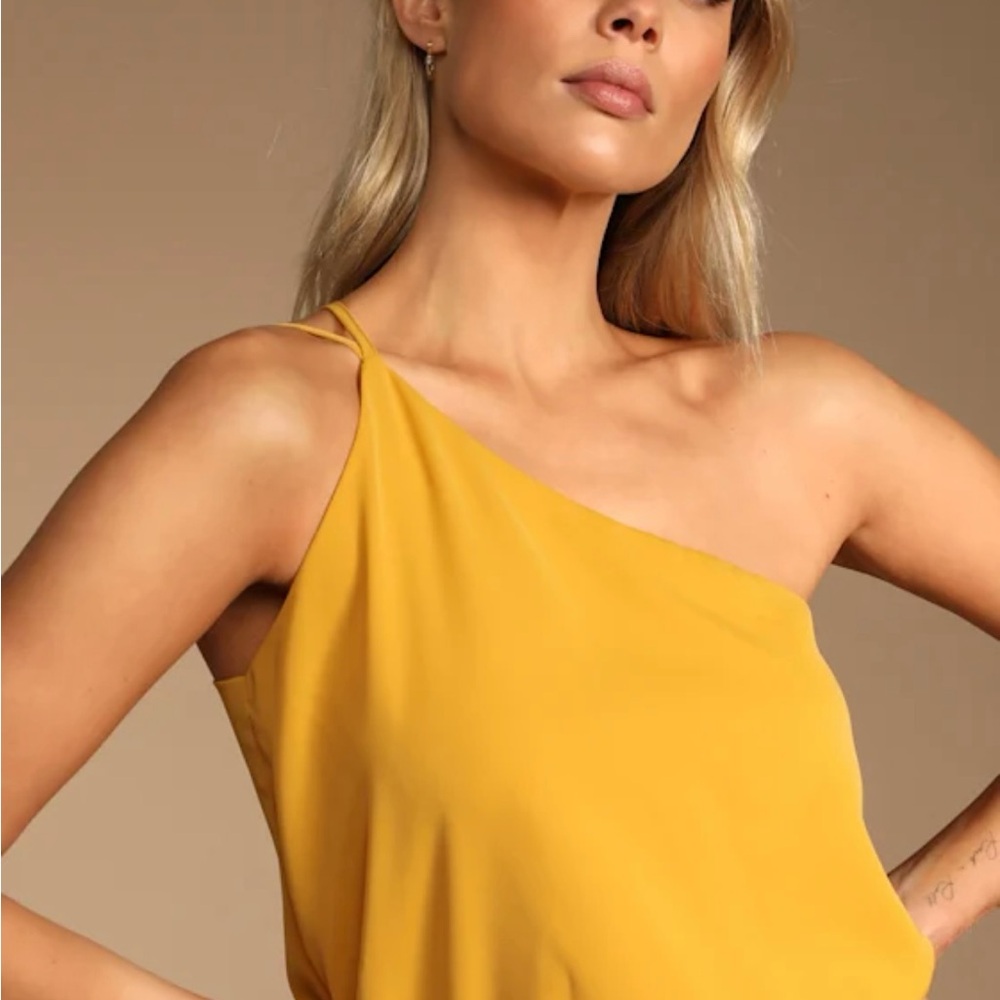 Lulu's Mustard One-Shoulder Bodysuit